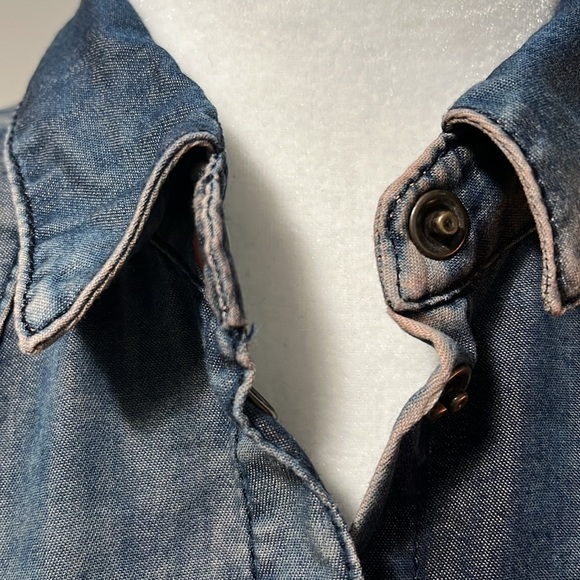 Sandwich Bleached Denim Long Sleeve Snap Front Shirt - Picture 12 of 16